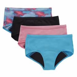Hanes Girls' Big Comfort Underwear Hipster Period Panties Moderate Protection Boyshort - Pink/Blue/Black - 4 Pack 16