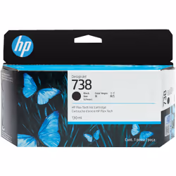 HP 738 130-ml Black DesignJet Ink Cartridge, Standard Yield, Black, 130 ml, 1 pc(s), Single pack