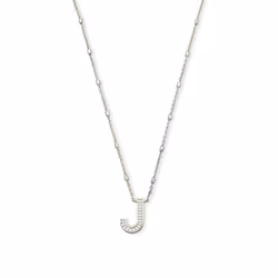 Kendra Scott Letter J Pendant Necklace for Women  Fashion Jewelry  Rhodium-Plated Brass  Rhodium Metal  Letter J