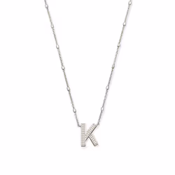 Kendra Scott Letter K Pendant Necklace for Women  Fashion Jewelry  Rhodium-Plated Brass  Rhodium Metal  Letter K