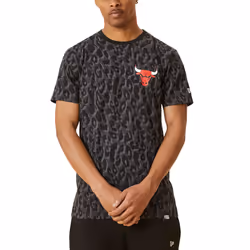 New Era Mens Chicago Bulls NBA Leopard Print T-Shirt Tee Top - Grey - S, Grey