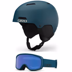 Giro Ledge Combo Pack Ski Helmet - Snowboarding Helmet with Matching Goggles Matte Harbor Blue/Harbor Blue Wordmark M (55.5-5 ...