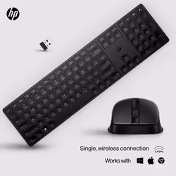 HP 650 Wireless Keyboard and Mouse Combo, Full-size (100%), Wireless, RF Wireless, Membrane, Black, Mouse included
