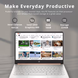 HP Stream 14"" HD Lightweight Laptop  Intel Celeron N4120  16GB RAM  224GB Storage(64GB eMMC + 160GB Docking Station)  Intel UHD Graphics  H