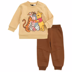 Disney Winnie the Pooh Eeyore Tigger Piglet Infant Baby Boys Fleece Sweatshirt and Jogger Pants Outfit Mocha Brown 12 Months