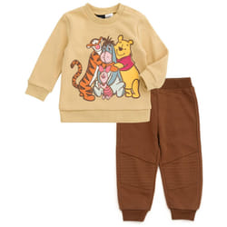 Disney Winnie the Pooh Eeyore Tigger Piglet Infant Baby Boys Fleece Sweatshirt and Jogger Pants Outfit Mocha Brown 12 Months