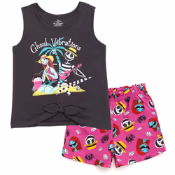 Disney Nightmare Before Christmas Jack Skellington Sally Little Girls Tank Top and French Terry Shorts Outfit Set Gray 6