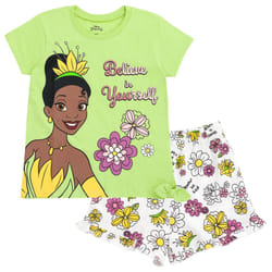 Disney Princess Little Girls T-Shirt and Shorts Outfit Set Green 6