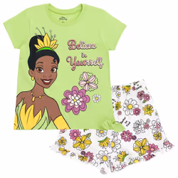 Disney Princess Toddler Girls T-Shirt and Shorts Outfit Set Green 5T