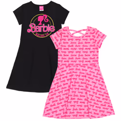 Barbie Little Girls 2 Pack Skater Dresses Logo Pink/Black 4