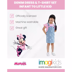 Disney Minnie Mouse Toddler Girls Vintage Wash Denim Overall Dress and T-Shirt Outfit Set Pink/Blue 3T