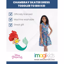 Disney Princess Ariel Floral Toddler Girls Chambray Skater Dress Blue/
