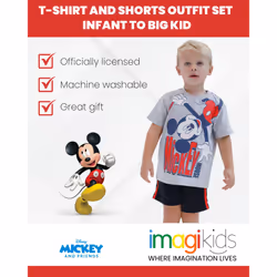 Disney Mickey Mouse Little Boys T-Shirt and Mesh Shorts Outfit Set Hea