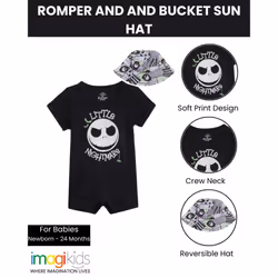 Disney Nightmare Before Christmas Jack Skellington Newborn Baby Boys Romper and Hat Black 0-3 Months