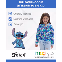 Disney Lilo & Stitch Little Girls Fleece Pullover Hoodie Blue 7-8