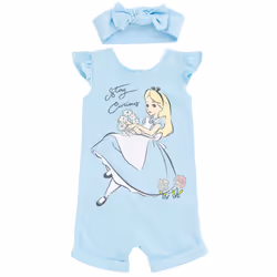 Disney Alice in Wonderland Toddler Girls French Terry Romper and Headb