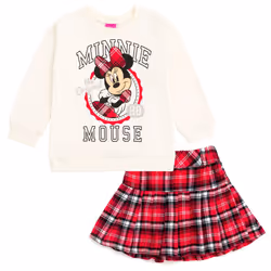 Disney Minnie Mouse Toddler Girls Fleece Sweatshirt and Pleated Skirt Plaid Red/White 2T