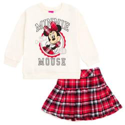Disney Minnie Mouse Toddler Girls Fleece Sweatshirt and Pleated Skirt Plaid Red/White 2T