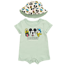 Disney Mickey Mouse Donald Duck Pluto Newborn Baby Boys Romper and Hat Green 6-9 Months