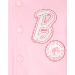 Barbie Big Girls French Terry Varsity Bomber Jacket Pink 14-16