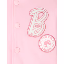 Barbie Big Girls French Terry Varsity Bomber Jacket Pink 10-12