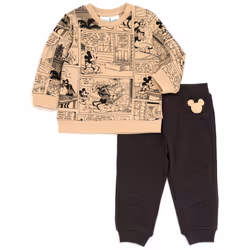 Disney Mickey Mouse Goofy Newborn Baby Boys Fleece Sweatshirt and Pants Set Brown/Gray 0-3 Months