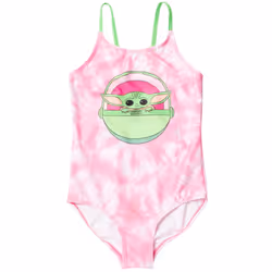 STAR WARS The Child Big Girls One Piece Bathing Suit Tie Dye Pink 10-1
