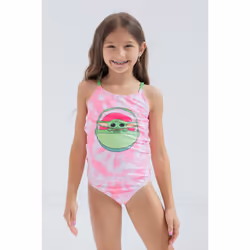 STAR WARS The Child Big Girls One Piece Bathing Suit Tie Dye Pink 10-1