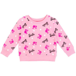 Barbie Little Girls French Terry Pullover Sweatshirt Pink 6-6X