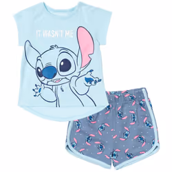 Disney Lilo & Stitch Little Girls T-Shirt and French Terry Shorts Outfit Set Blue 6