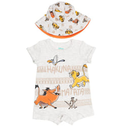 Disney Lion King Simba Timon Pumbaa Infant Baby Boys Romper and Bucket Sun Hat Gray 24 Months