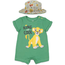 Disney Lion King Simba Newborn Baby Boys Romper and Bucket Sun Hat Green Newborn