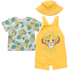 Disney Lion King Simba Baby Boys 3 Piece Outfit Set: Overalls T-Shirt Hat 6-9 Months