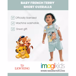 Disney Lion King Simba Timon Pumbaa Infant Baby Boys French Terry Short Overalls T-Shirt & Hat 3 Piece Outfit Set 12 Months