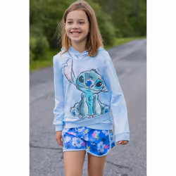 Disney Lilo & Stitch Big Girls French Terry Pullover Crossover Hoodie