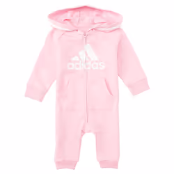 adidas Baby Girls Long Sleeve Full-Zip Hooded Onesie Jumpsuit Hoodie  Clear Pink  12 Months