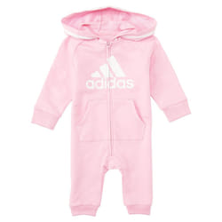 adidas Baby Girls Long Sleeve Full-Zip Hooded Onesie Jumpsuit Hoodie  Clear Pink  12 Months
