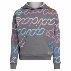 adidas Allover Print Fleece Hooded Pullover Kids' Charcoal with Multi