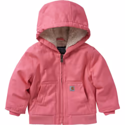 Carhartt Baby Girl's Sherpa-Lined Hooded Canvas Zip-Up Jacket Pink Lemonade