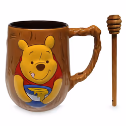 Disney Ceramic Wood finish Drinking Cup  Winnie the Pooh Mug and Honey Dipper Set  25 Ounces