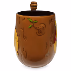Disney Ceramic Wood finish Drinking Cup  Winnie the Pooh Mug and Honey Dipper Set  25 Ounces