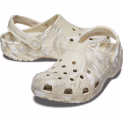 ) Crocs Classic Marbled Thermoplastic Bone/Multi Clogs - White, 7 (Adults'