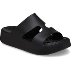 ) Crocs Getaway Platform H-Strap Thermoplastic Women's Black Slides - Black, 7 (Adults'