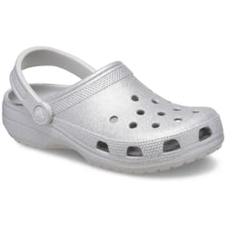 ) Crocs Classic Glitter Thermoplastic Atmosphere Clogs - Silver, 3 (Adults'
