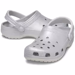 ) Crocs Classic Glitter Thermoplastic Atmosphere Clogs - Silver, 5 (Adults'