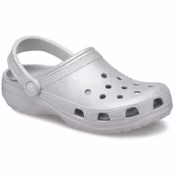 ) Crocs Classic Glitter Thermoplastic Atmosphere Clogs - Silver, 6 (Adults'