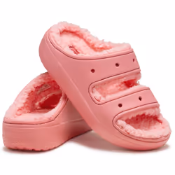 ) Crocs Classic Cozzzy Thermoplastic Women's Hot Blush Sandals - Red, 4 (Adults'