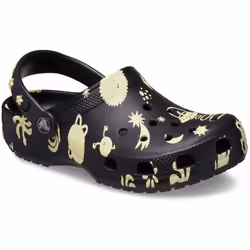 ) Crocs Classic Graphic Thermoplastic Black Loafers - Black, 4 (Adults'