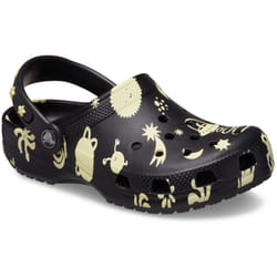 ) Crocs Classic Graphic Thermoplastic Black Loafers - Black, 4 (Adults'