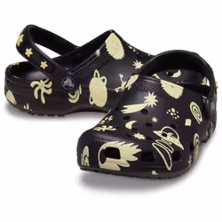 ) Crocs Classic Graphic Thermoplastic Black Loafers - Black, 4 (Adults'
